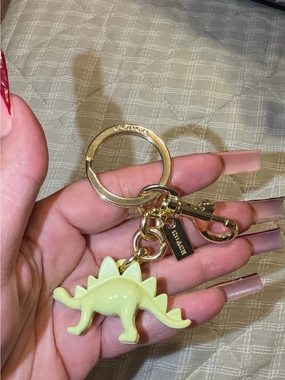 Coach Gold Hardware Pale Yellow Stegosaurus Keychain